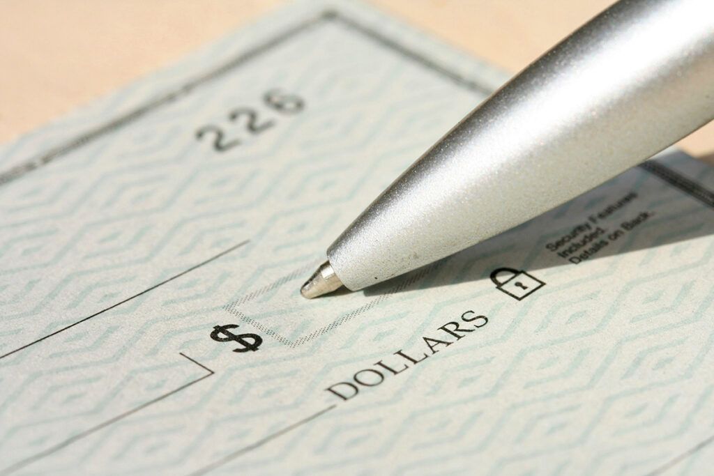 Pen on a blank check
