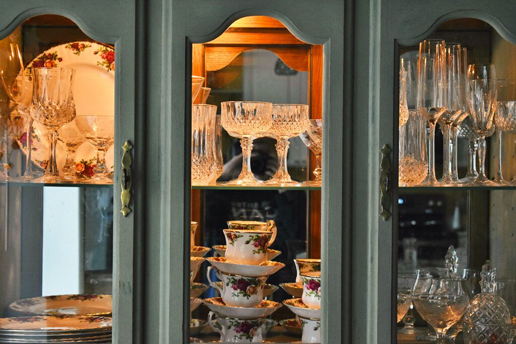 Vintage glasses in cabinet