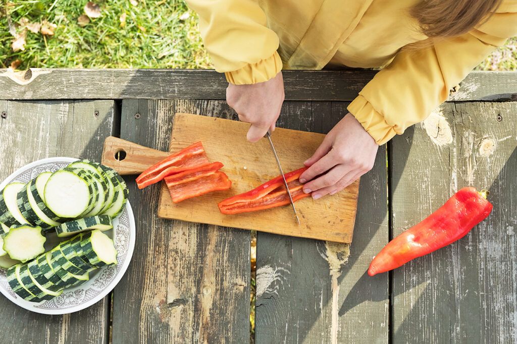 Prepping ingredients outside