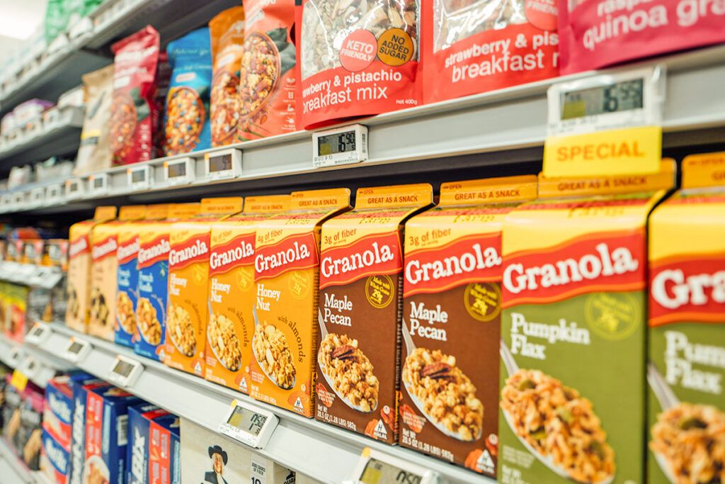 Granola on a store shelf