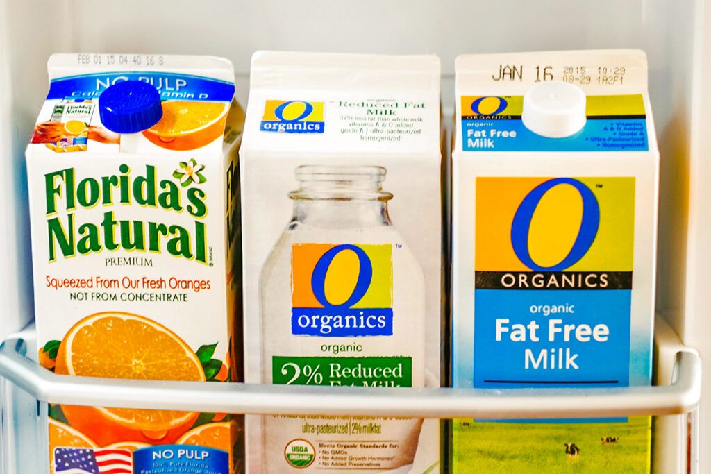 Fat free and reduced fat milks and an orange juice