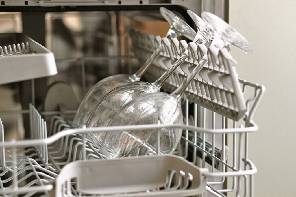 Wine glasses in dishwasher