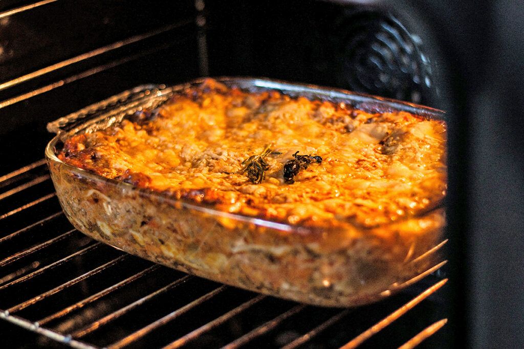 Casserole in an oven
