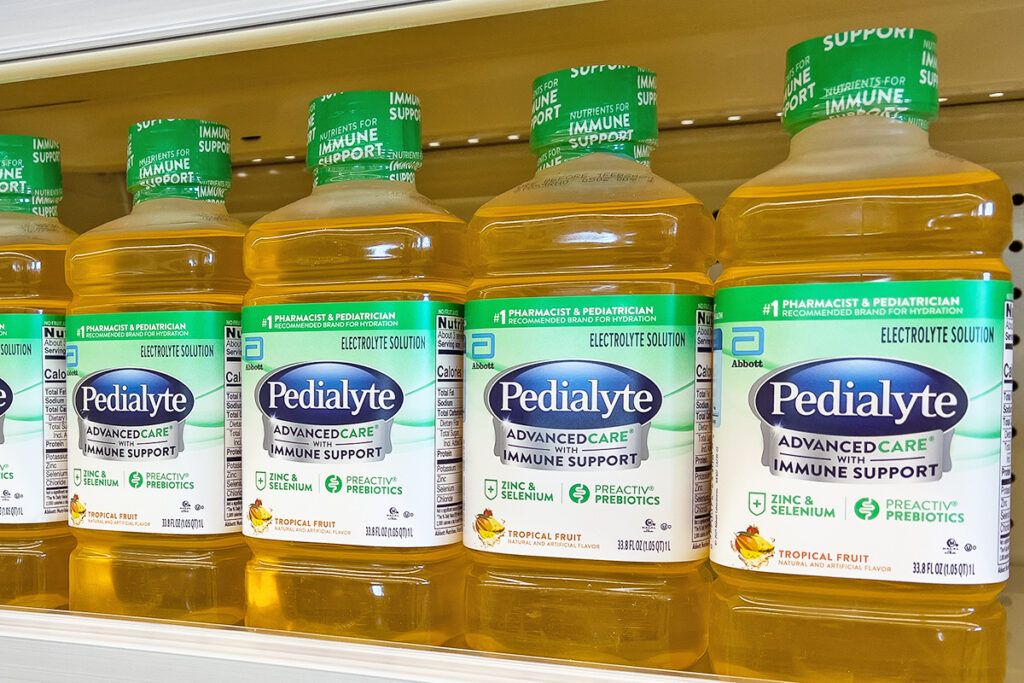 Pedialyte on a shelf