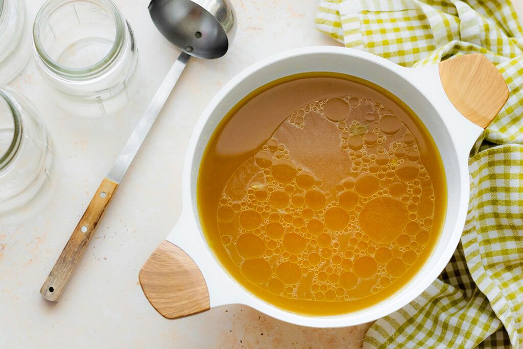 Bone broth in a bowl
