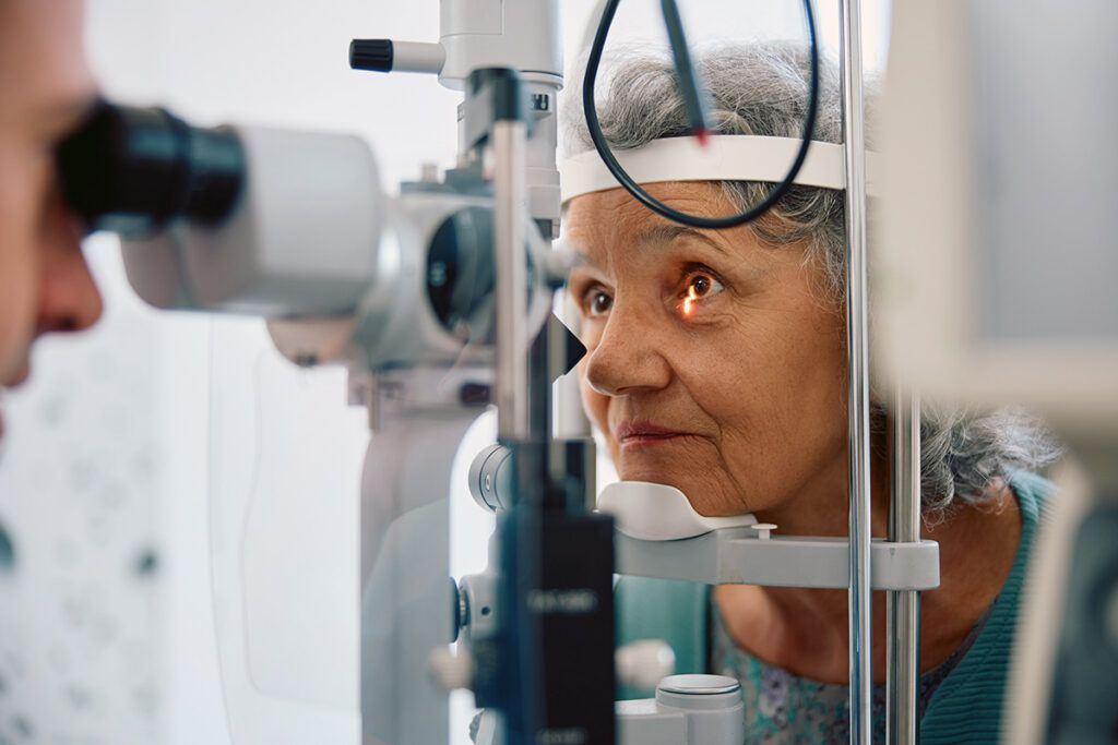 Older woman at eye doctor