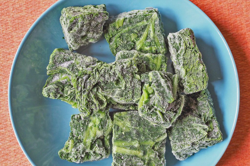 Frozen spinach on a plate