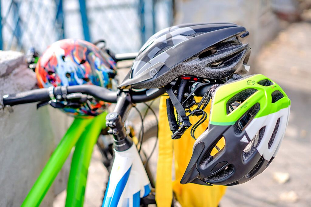 Helmets on a bike