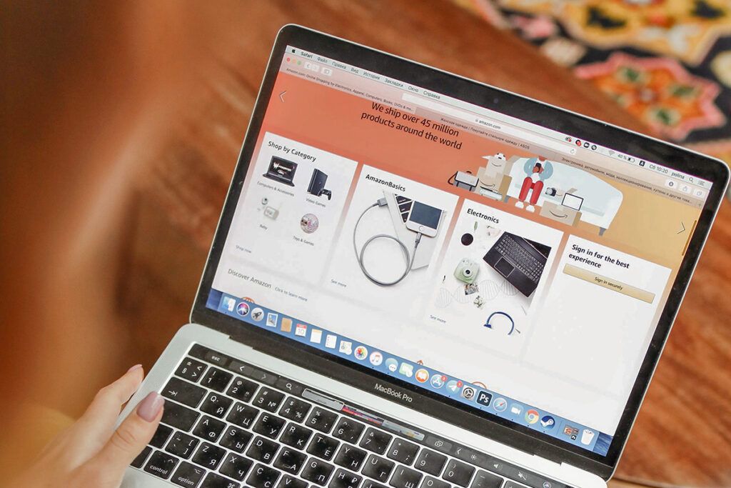 Amazon website on laptop
