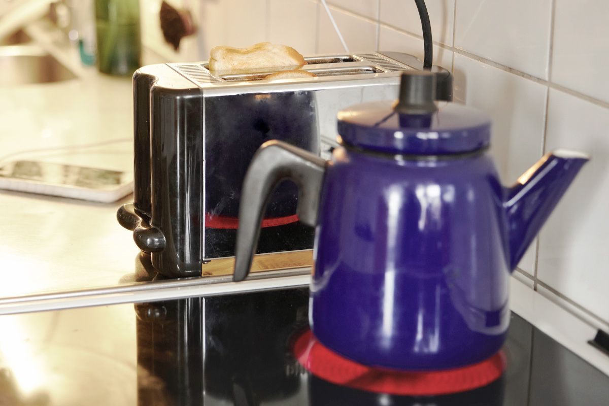 Toaster next to a stove