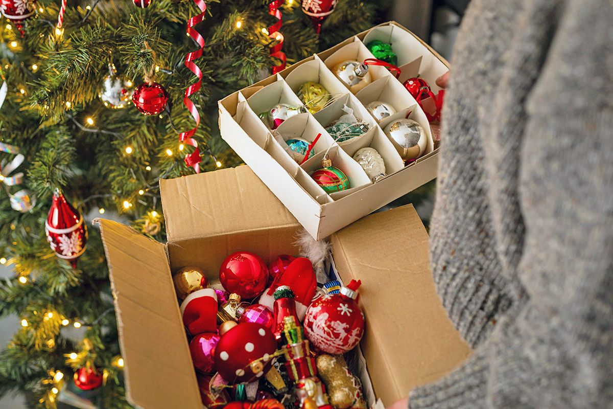 Holiday decorations in a box