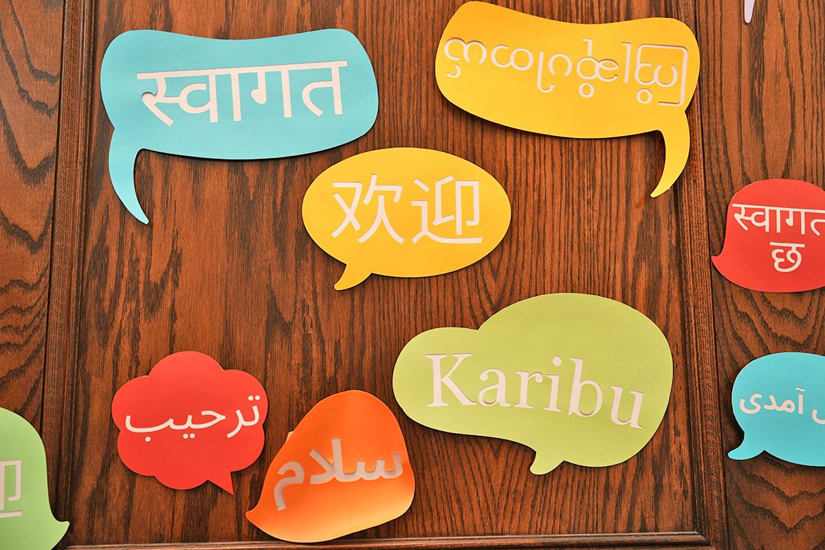 Speech bubbles with words in different languages