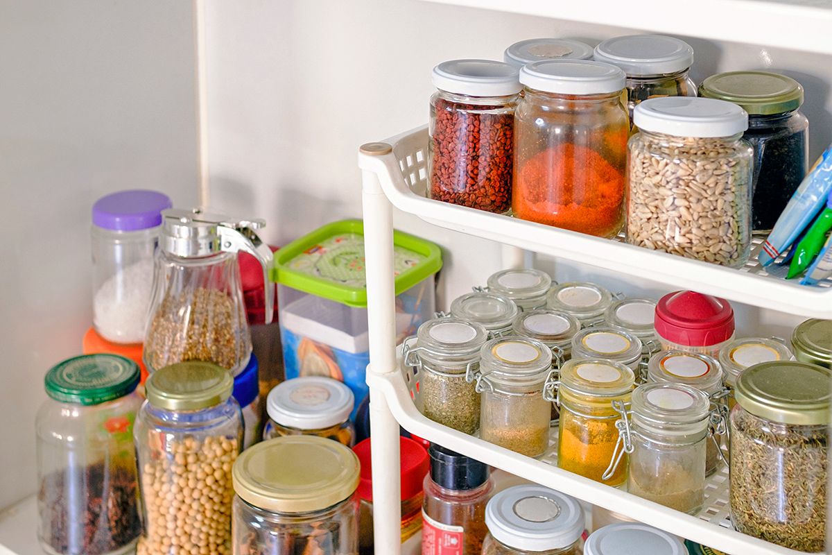 Jars of food in a pantry