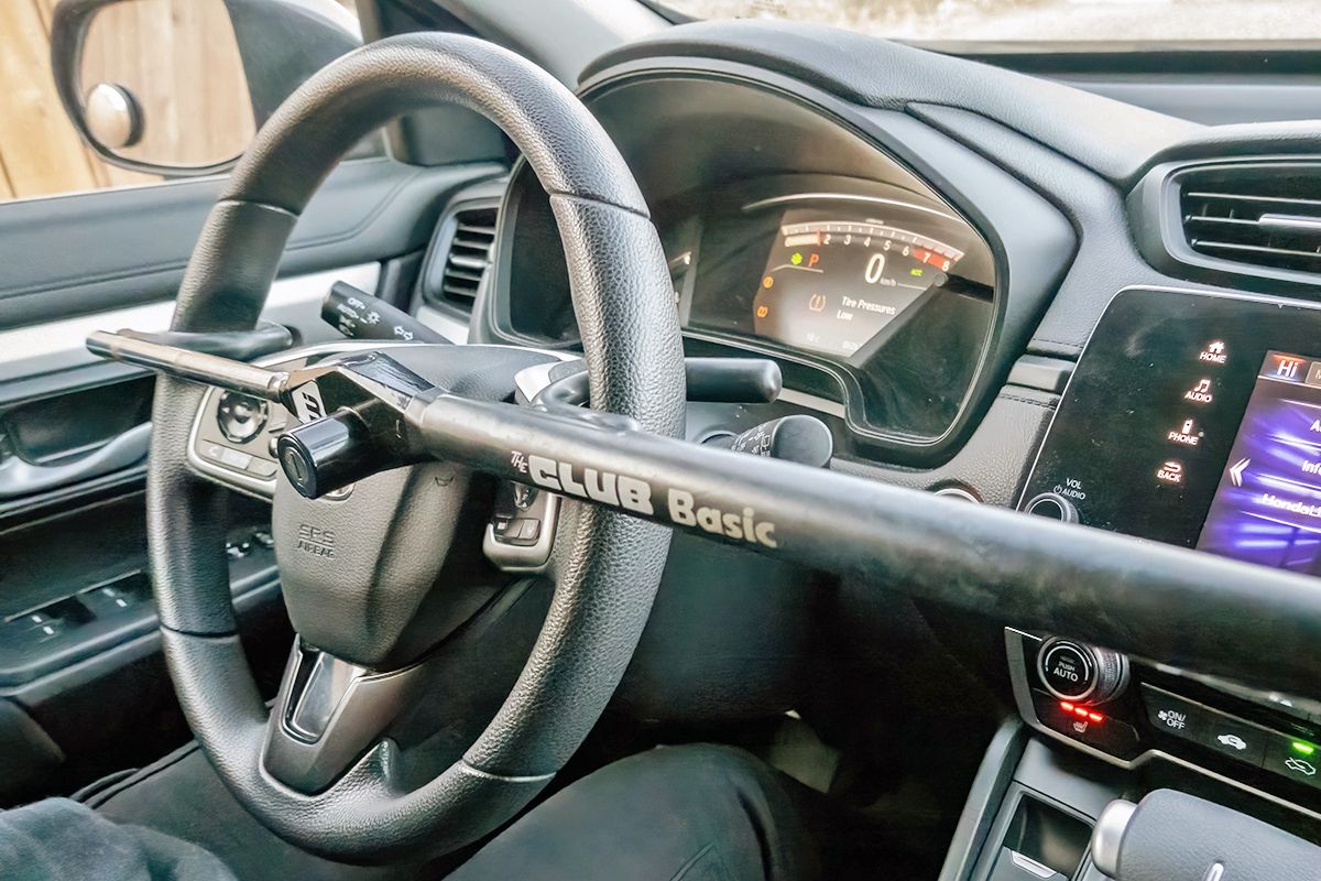 The Club on a steering wheel