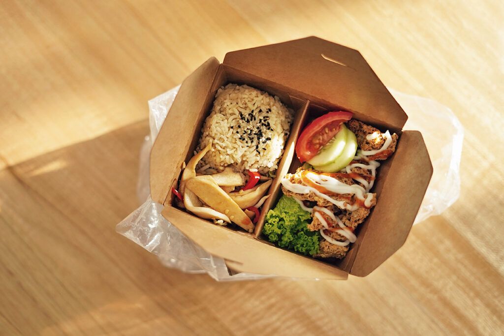 Takeout container full of food