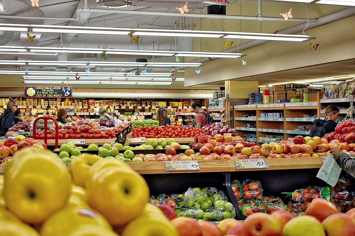 Produce section of a grocery store