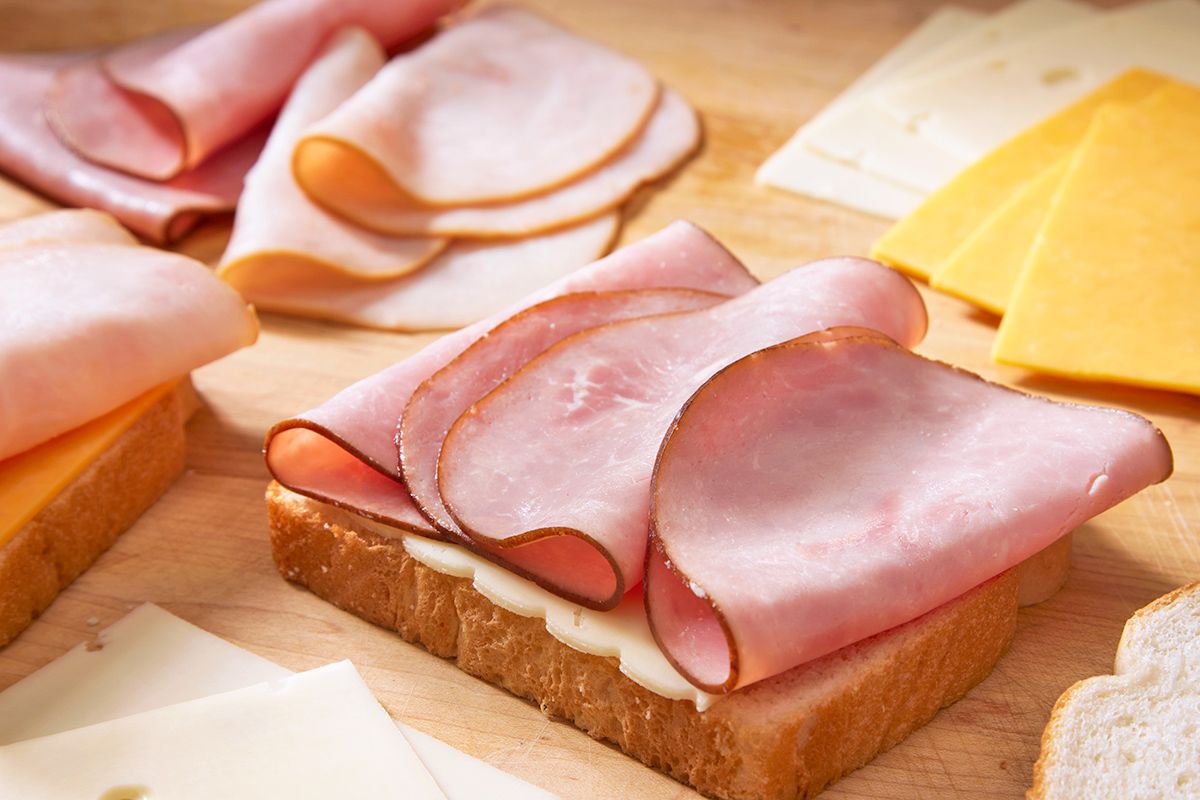 Deli ham on a sandwich