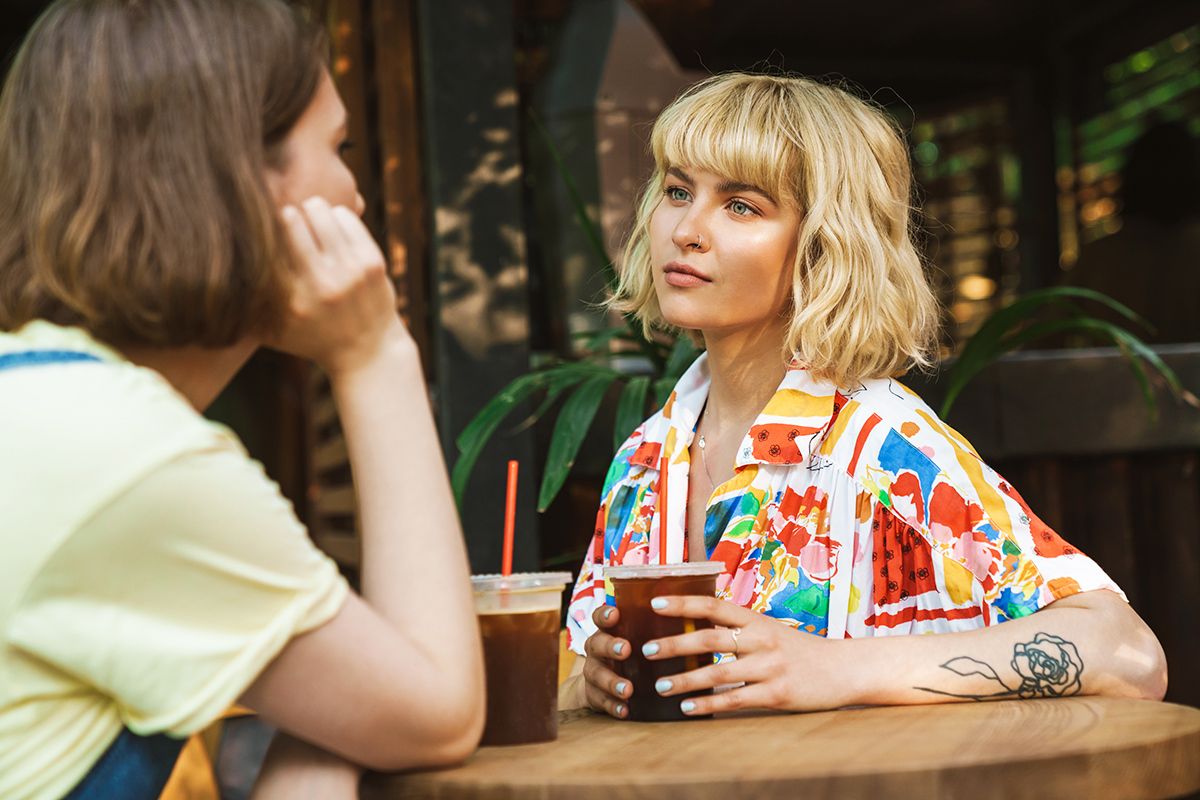 Two women having conversation