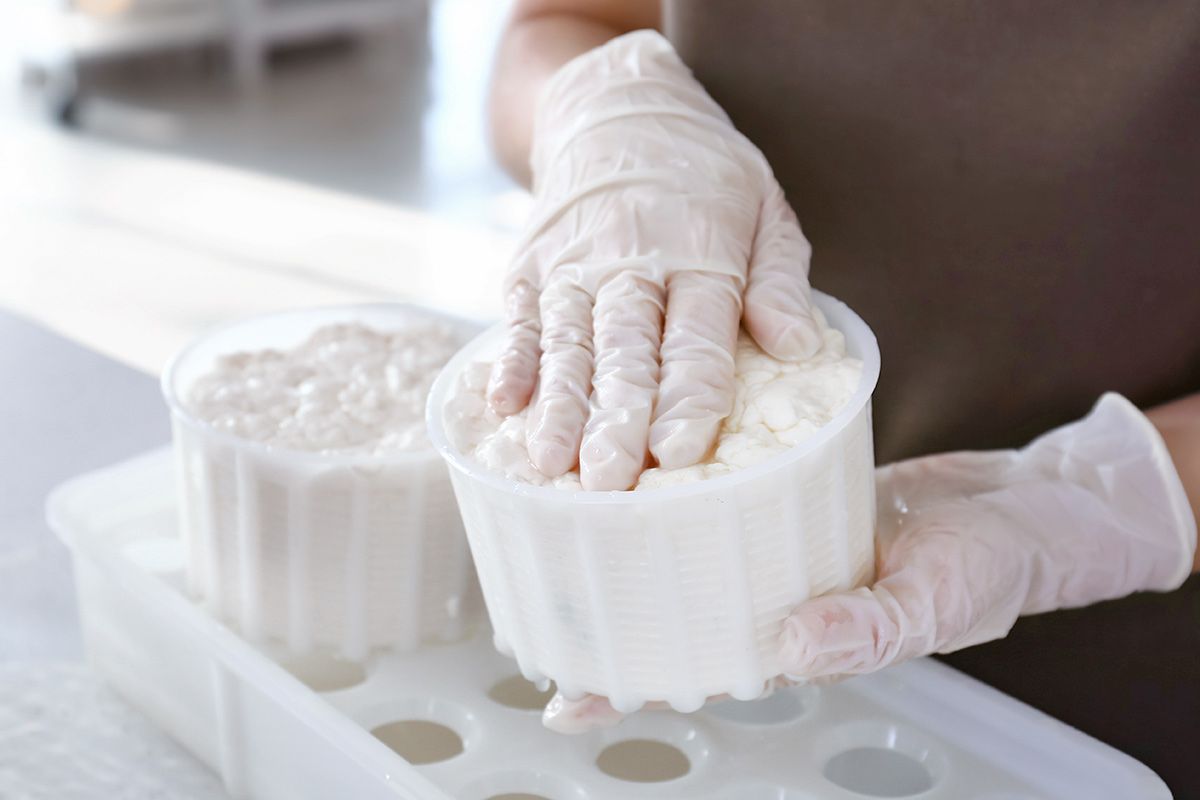 Cottage cheese being packed into container