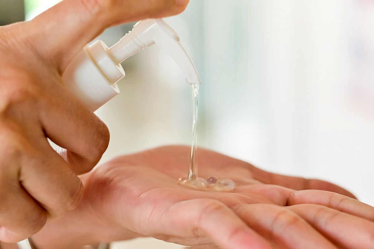 Hand sanitizer in hand