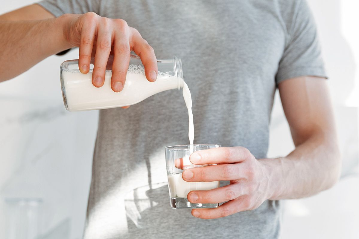 Pouring milk in a glass