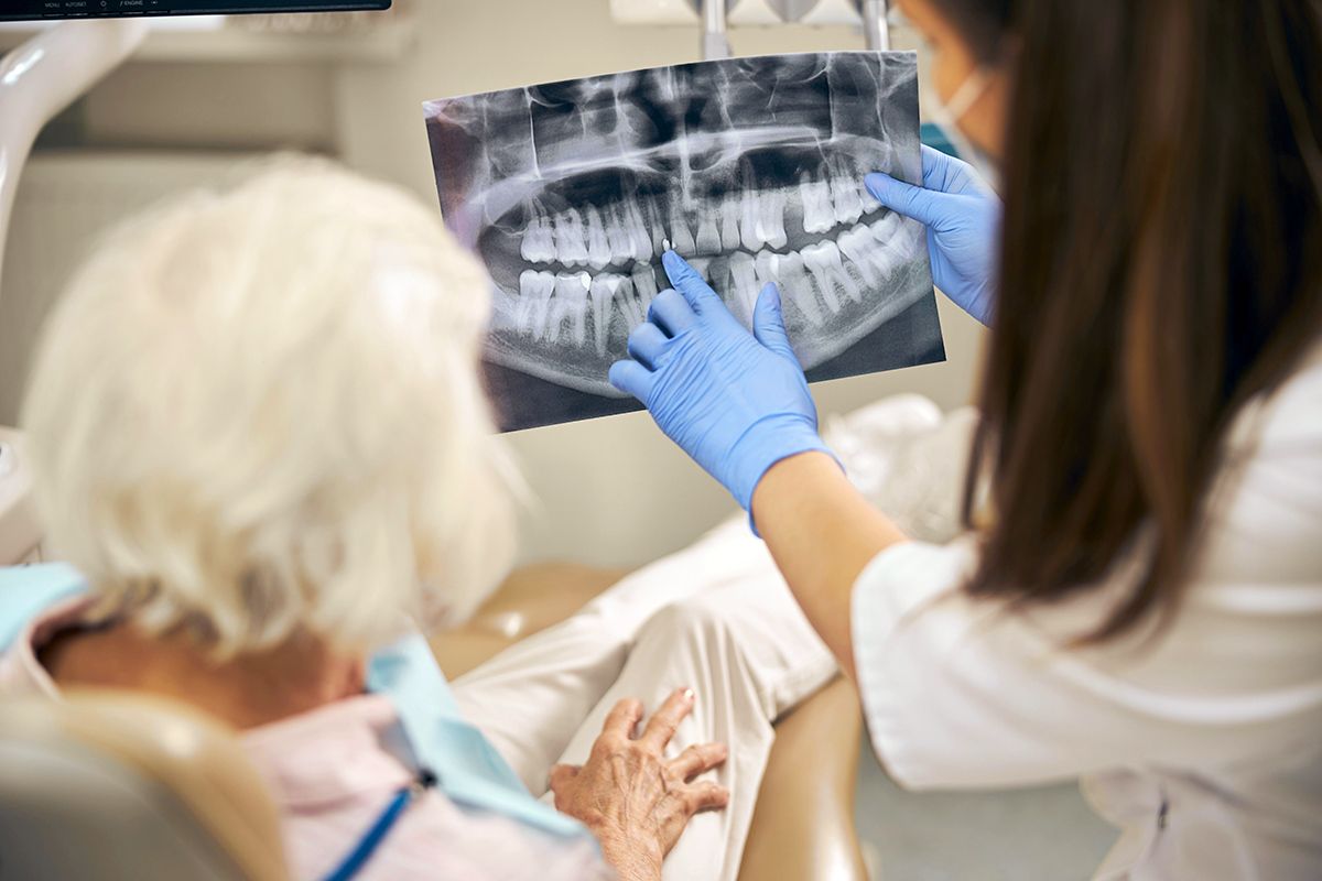 Looking at X-ray of teeth