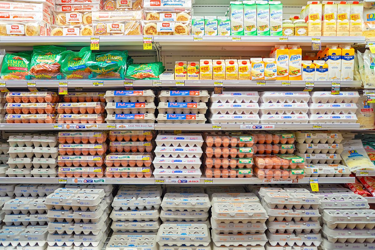 Eggs in a fridge at a store