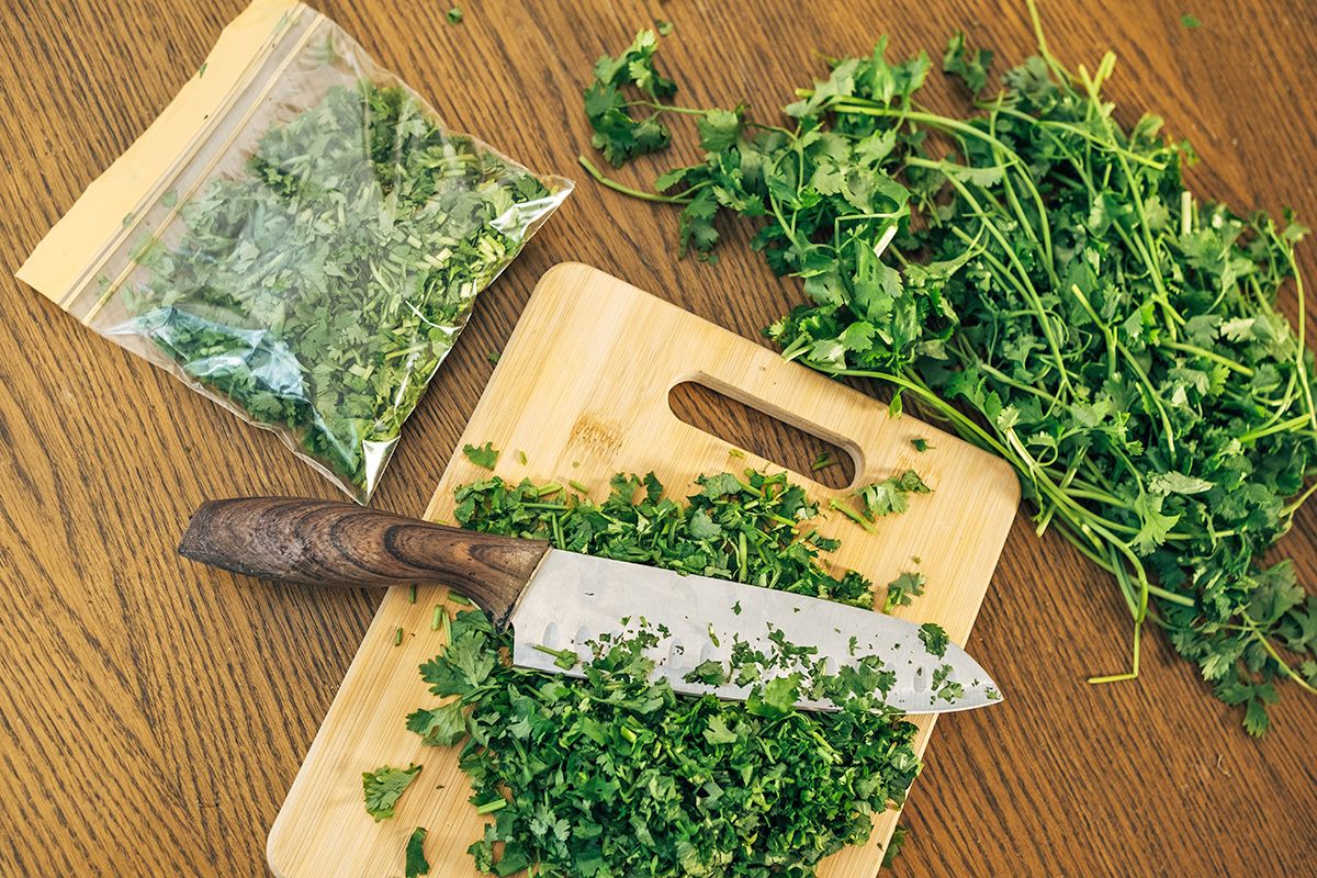 Herbs on a cutting board