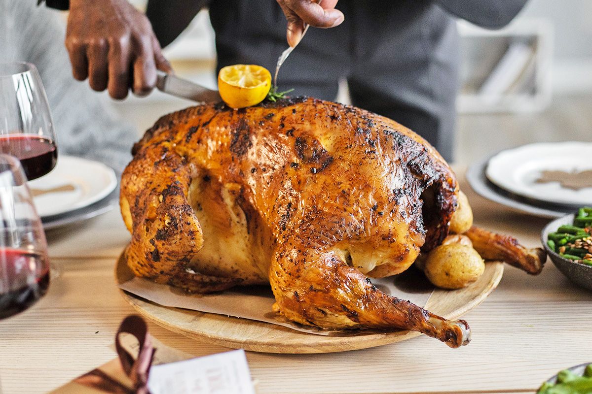 Person cutting turkey