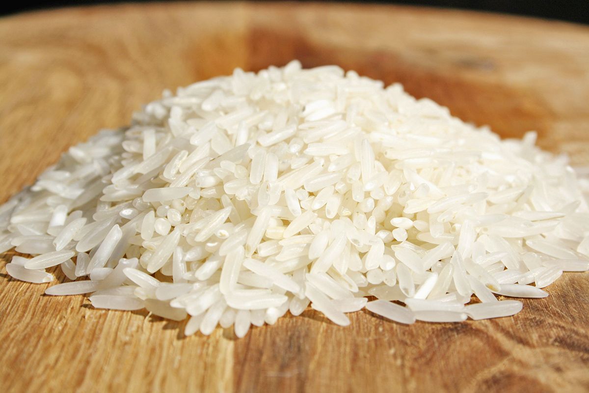Rice on a cutting board
