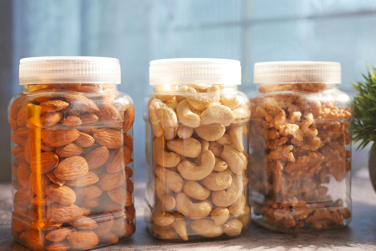 Nuts in plastic containers