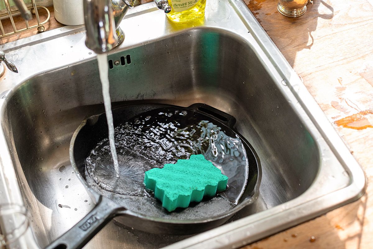 Cast iron pan in the sink